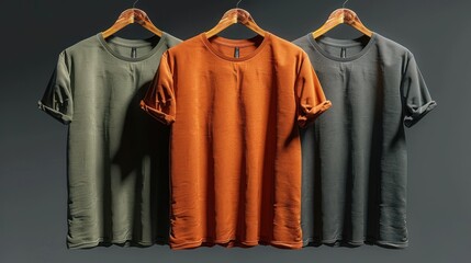 Elegant full sleeves t-shirt mockup in earth tones on a hanger