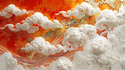 Wall Mural - Abstract Cloud Formation with Golden Accents