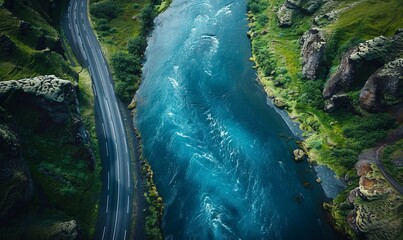Wall Mural - An aerial view of the road on the river,