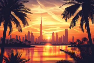 Vivid artistic illustration of Abu Dhabi, Dubai, UAE
