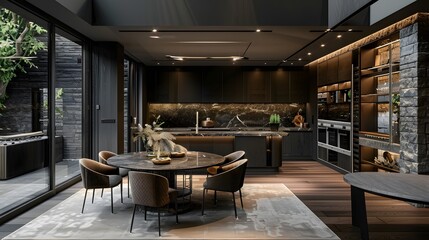 Wall Mural - Modern kitchen interior design with elegant dining area and luxury finishes 