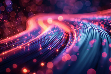 Poster - High-speed data transfer through fiber optic cables, showcasing efficiency and technology, with ambient lighting, technical photography,