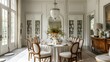 © Athena - Elegant dining room with a large table set for a luxurious meal, showcasing ornate decor and classical architecture.