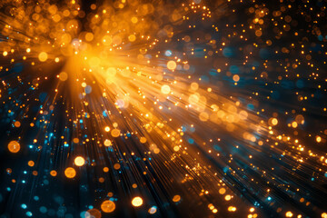 Poster - High-speed data transmission through fiber optic cables, emphasizing network efficiency and technology, with ambient lighting, technical photography,