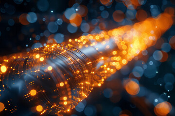 Poster - Fiber optic cables for high-speed data transfer, emphasizing network efficiency and technology, with ambient lighting, technical photo,