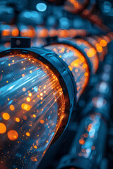 Poster - Technical photography of fiber optic cables in a high-speed communication network, showcasing efficiency and technology,