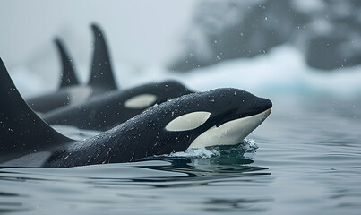 orcas or killer whales in Kvænangen fjord 