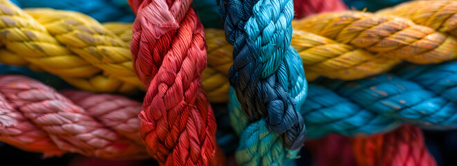 Wall Mural - closeup of colorful ropes intricately woven together