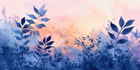Wall Mural - An image you sent is a watercolor painting of leaves and branches. The leaves with cool tone and branches are brown creating a soft and dreamlike effect. Abstract watercolor art concept. AIG42.