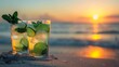 © Nicat - As the sun dipped below the horizon, casting a warm glow across the sandy shore, two refreshing mojito cocktails stood tall.