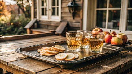 Canvas Print - Outdoor table set with drinks and snacks for a party.