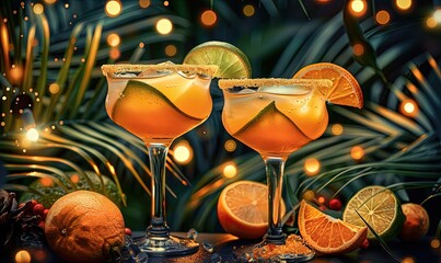 Canvas Print - Tropical Cocktails with Festive Background