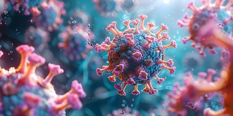 microscopic view of the covid-19 virus in 3d