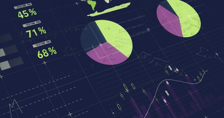 Sticker - Image of mathematical equations over statistical data processing against blue background