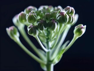 Poster - AI generated illustration of a budding flower with a dark background