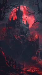 Wall Mural - Dark Castle Halloween Illustration