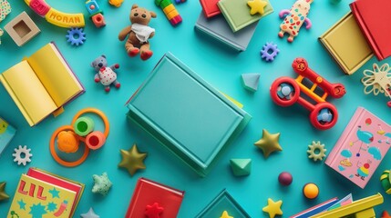 Poster - A vibrant display of childrens books and toys, perfect for stimulating young minds. Generative AI