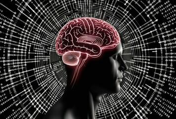 Wall Mural - A man's brain is shown in a futuristic image. AI.