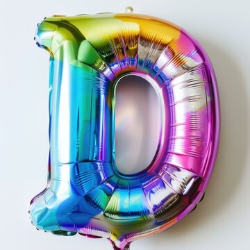 A rainbow colored balloon shaped like the letter d. Generative AI.