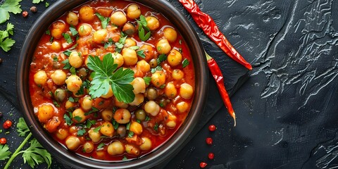 Wall Mural - Easy Recipe for Authentic Restaurant-Style Chana Masala. Concept Indian Cuisine, Vegetarian Recipes, Spicy Dishes, Chickpea Curry, Traditional Cooking