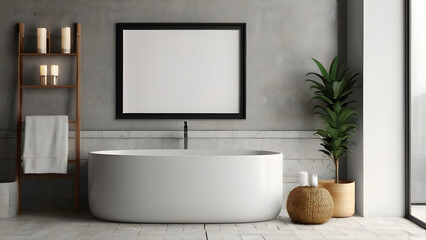  Frame mockup. Home Office wall poster mockup. Interior mockup with office background. Modern interior design. 3D render