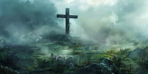 Wall Mural - Clean and crisp illustration of a battlefield cross with emphasis on its symbolic significance.