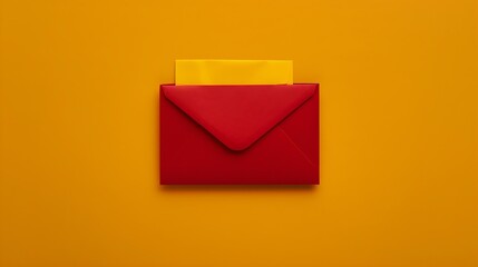 Poster - Creative pattern made of red paper envelope on yellow background Minimal style Greeting letter and mail concept : Generative AI