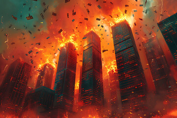 Canvas Print - burning city illustration a city engulfed in flames