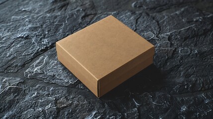 Aufkleber - Empty design of a brown box on a black stone concrete Mock upward view from above isolated Packing box Cardboard template is closed at the top : Generative AI