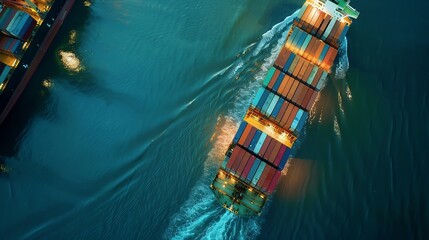 Aufkleber - Transportation and logistic network distribution growth Container cargo ship and trucks of industrial cargo freight for shipping Business logistic import export and transport industry : Generative AI