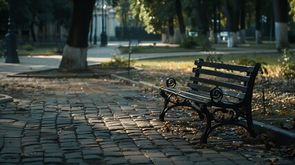 Aufkleber - Lonely Bench in the City Park : Generative AI