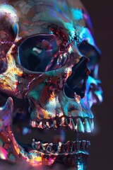 Poster - Abstract skull with neon lights for cyberpunk or futuristic designs