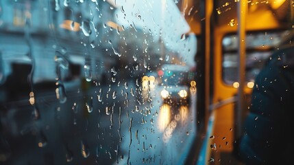 Poster - Rain drops on the bus window : Generative AI