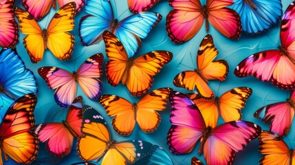 Poster - Pattern of colorful Morpho butterflies on an abstract background