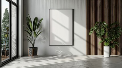 Wall Mural - Modern Room With Blank Canvas and Plants