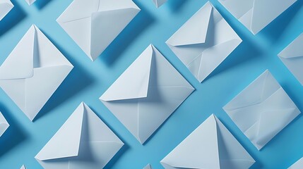 Poster - Creative pattern made of white paper envelope on blue background Minimal style Greeting letter and mail concept : Generative AI