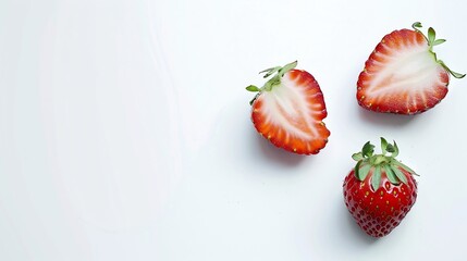 Poster - Strawberries isolated Two halves of strawberries on a white background : Generative AI