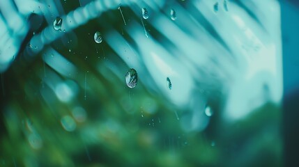 Poster - Natural water drop on glass Rain drops on window Rainy day : Generative AI