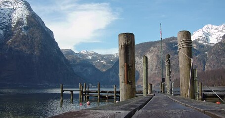 Wall Mural - Scenery of beautiful Austria village Obertraun Lake Hallstatt in Salzkammergut. Landscape of Austrian Alps