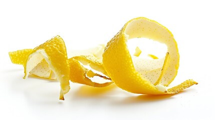 Poster - Fresh lemon peel on a white background Citrus twist peel Healthy food : Generative AI