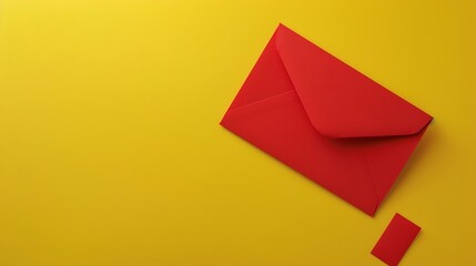 Poster - Creative pattern made of red paper envelope on yellow background Minimal style Greeting letter and mail concept : Generative AI
