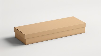 Aufkleber - Long rectangle closed brown cardboard box packaging blank template in isolated on white background : Generative AI