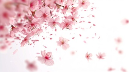 Poster - Cherry blossoms flying in the air on a white background