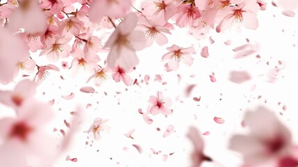 Poster - Cherry blossoms flying in the air on a white background