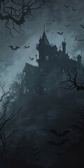 Wall Mural - Halloween Haunted House and Copy Space Background