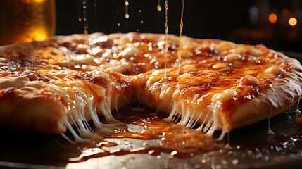 Melted cheese pizza, close-up shot with savory texture