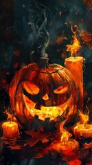 Sticker - Halloween Jack-O-Lantern and Candles Digital Design