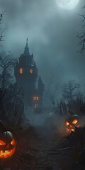 Wall Mural - Halloween Night with Fog and Room for Text