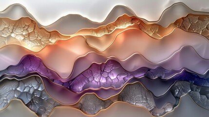 Wall Mural - Abstract composition featuring wave upon wave of beautiful translucent color and fine texture, in yellow, orange, purple, gold and silver