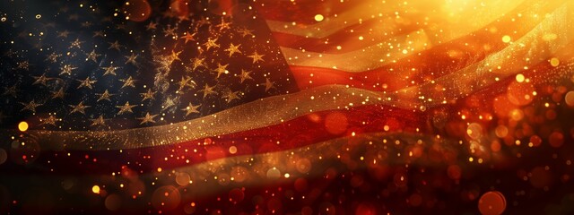 Wall Mural - Background with American flag and fireworks, bokeh lights